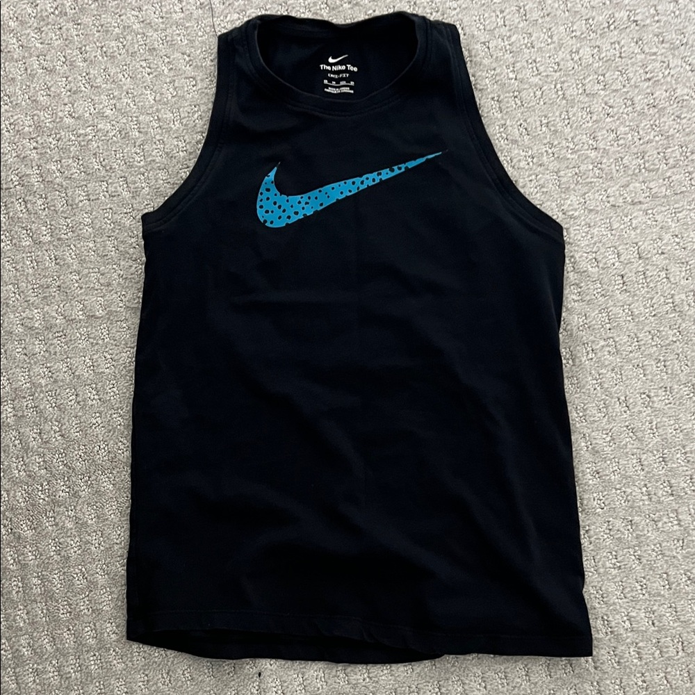 Nike Black Sleeveless Top with Blue Swoosh